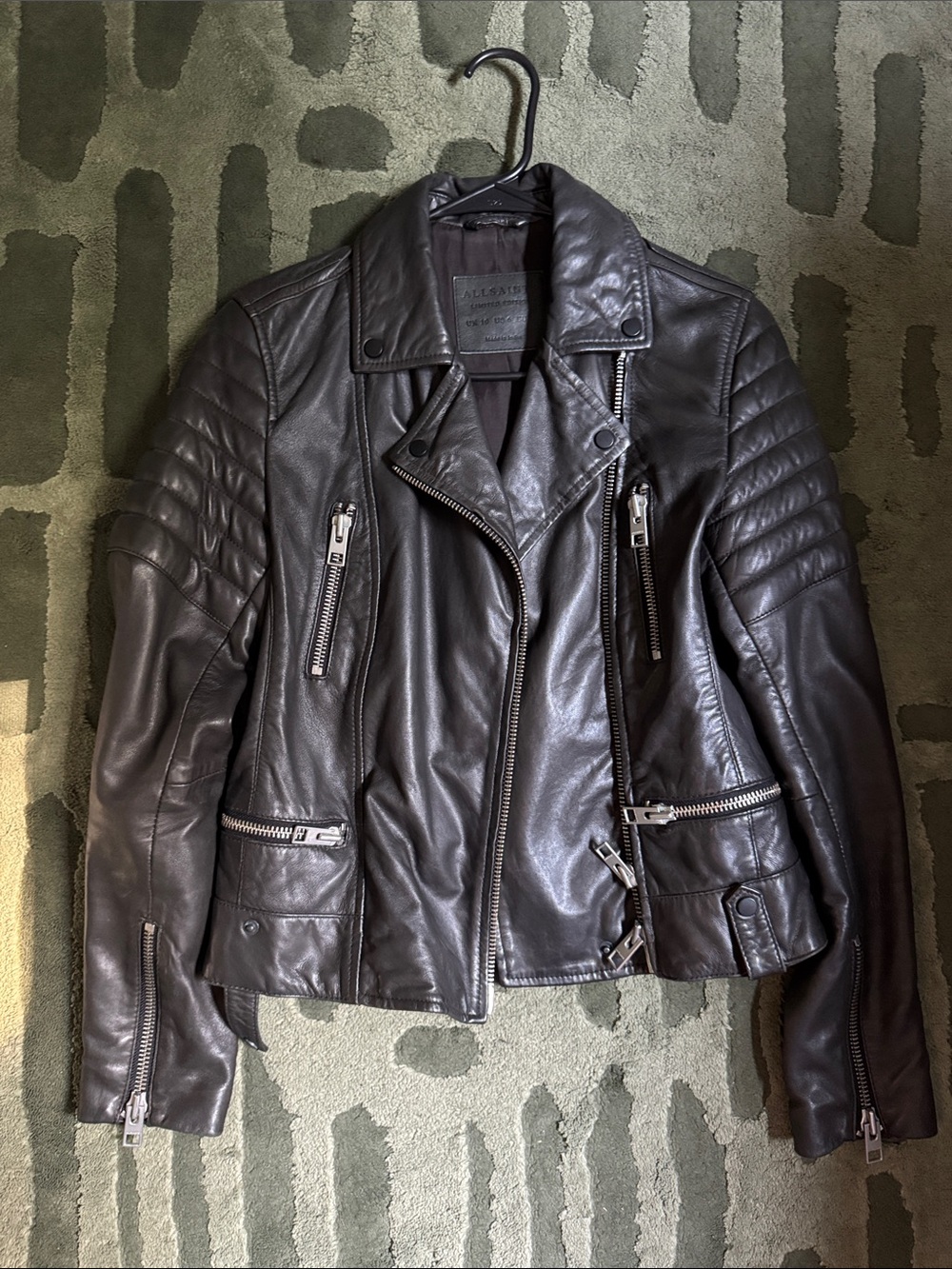 AllSaints Huxley Dark Gray Leather Jacket / EUC Size 6